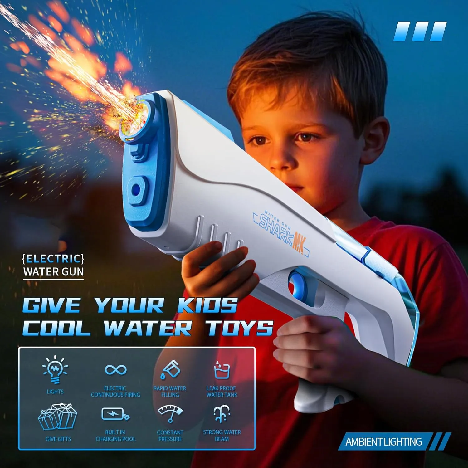 2 Pack Electric Water Guns for Adults Kids, Automatic Suction Automatic Squirt Guns with LED Light 38FT Water Gun Auto Water Blaster for Pool Outdoor Toy Game(Transparent Blue Grey)