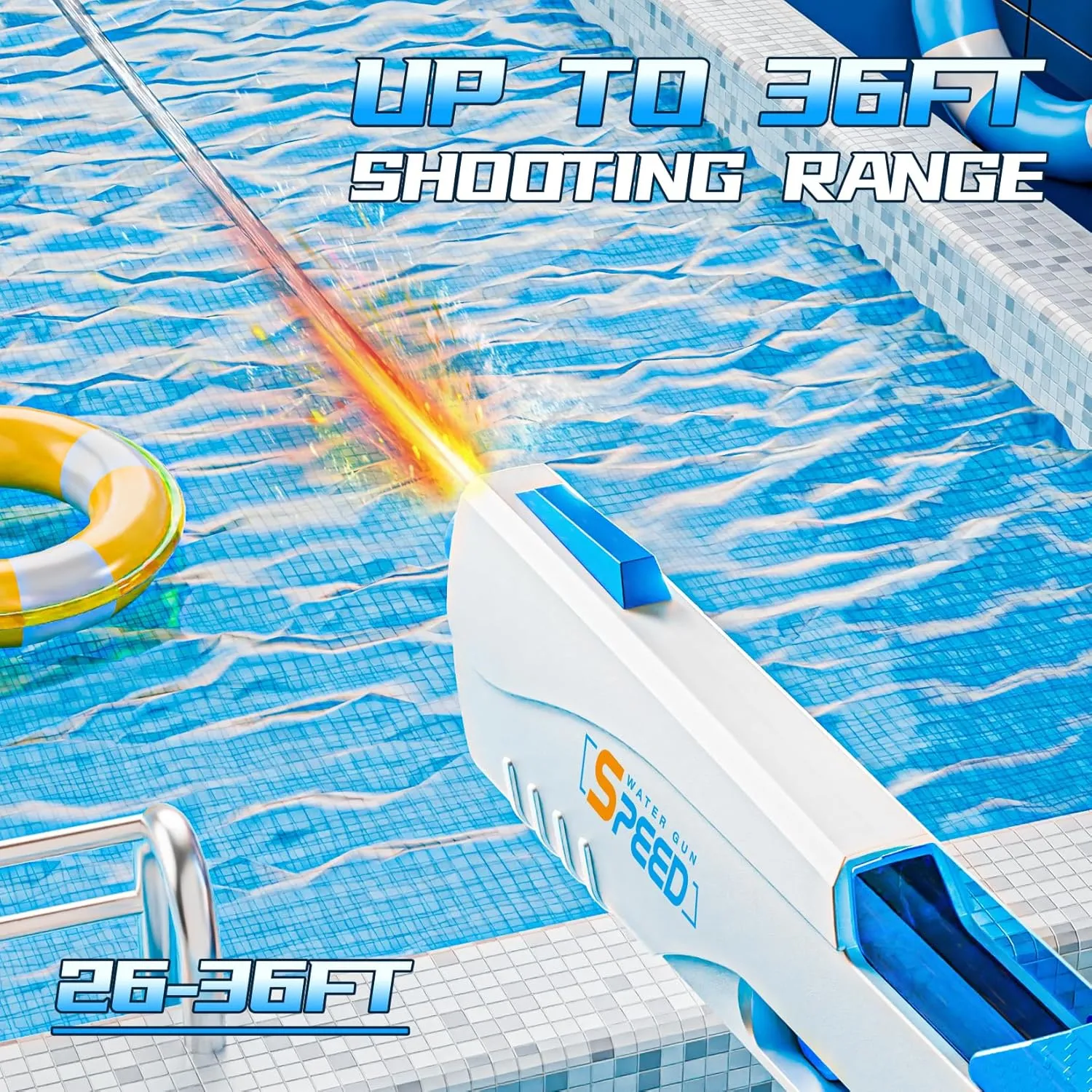 2 Pack Electric Water Guns for Adults Kids, Automatic Suction Automatic Squirt Guns with LED Light 38FT Water Gun Auto Water Blaster for Pool Outdoor Toy Game(Transparent Blue Grey)
