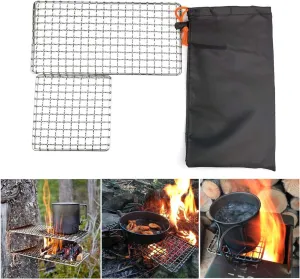 2-Pack Stainless Steel Mesh Camping Grill, Bushcraft Grills Backpacker Barbecue Grills, Campfire Cooking BBQ Grate, High Strength Outdoor Mesh Gear for Camping, Hiking, Backpacking