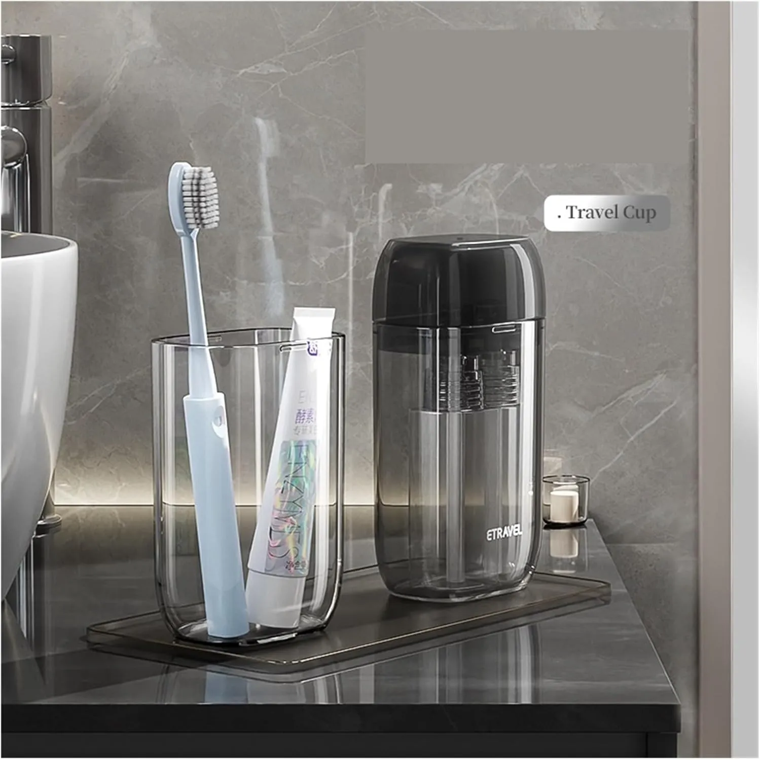2-Piece Travel Mouthwash Cup Set, Foldable Toothbrush Portable and Mini for Business Trips(Blue)