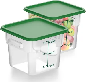2 Pieces Square Food Storage Containers Polycarbonate Clear food Container with Lid Commercial Storage with Graduations for Commercial Kitchen Dough Marinating Meat(Green, 6 Qt)