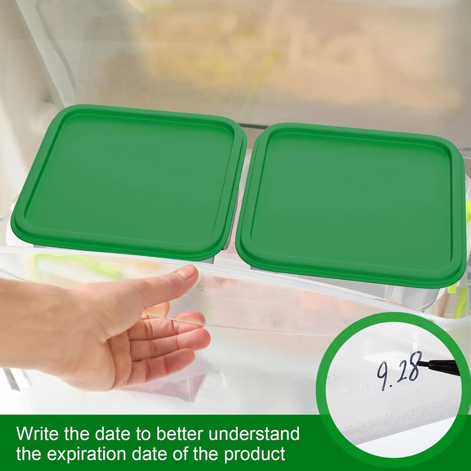 2 Pieces Square Food Storage Containers Polycarbonate Clear food Container with Lid Commercial Storage with Graduations for Commercial Kitchen Dough Marinating Meat(Green, 6 Qt)