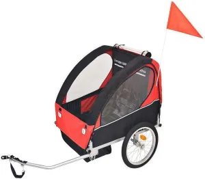 2-Seat Bicycle Trailer for Parent-Child Cycling Foldable Bike Carrier with Safety Flag, Quick-Release Hitch