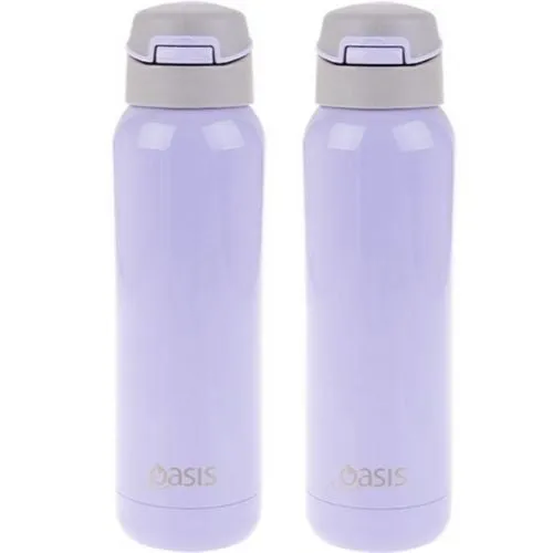 2 X Oasis Insulated Sports Water Bottle Stainless Steel Flask With Straw 500ml - Lilac