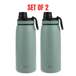 2 x Oasis Stainless Steel Insulated Sports Bottle Screw Cap 780ml - Sage Green