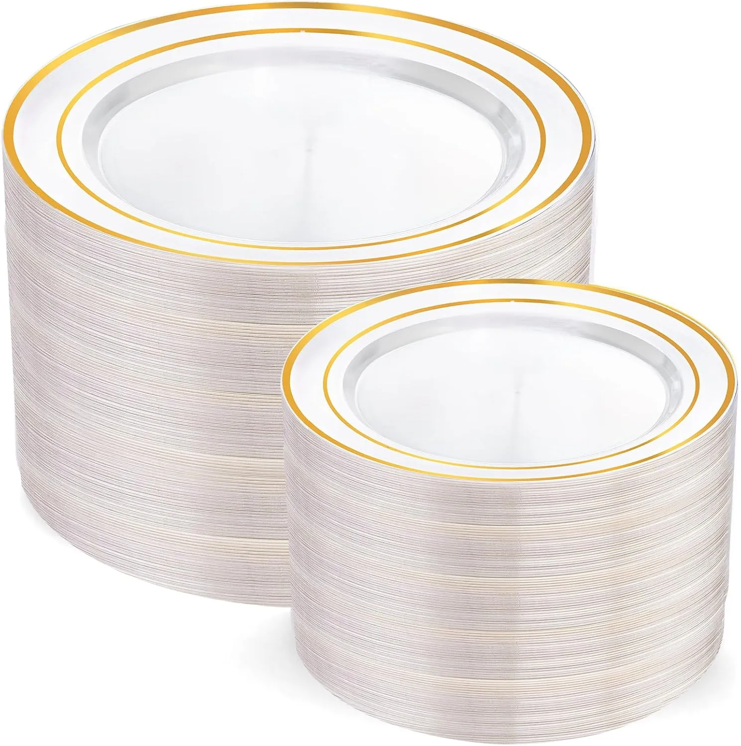 200 Pcs Clear Gold Plastic Plates - Disposable Party Plates, Gold Plates Disposable Include 100 Dinner Plates and 100 Dessert Plates, Plastic Plates for Party, Holiday, Wedding & Birthday