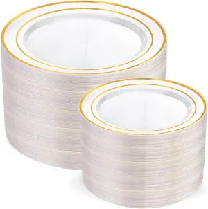 200 Pcs Clear Gold Plastic Plates - Disposable Party Plates, Gold Plates Disposable Include 100 Dinner Plates and 100 Dessert Plates, Plastic Plates for Party, Holiday, Wedding & Birthday