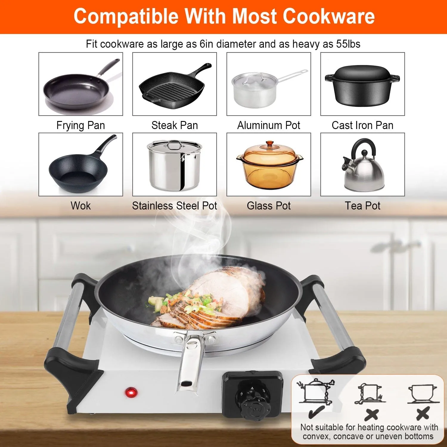 2000W Electric Burner Portable Coil Heating Hot Plate Stove Countertop