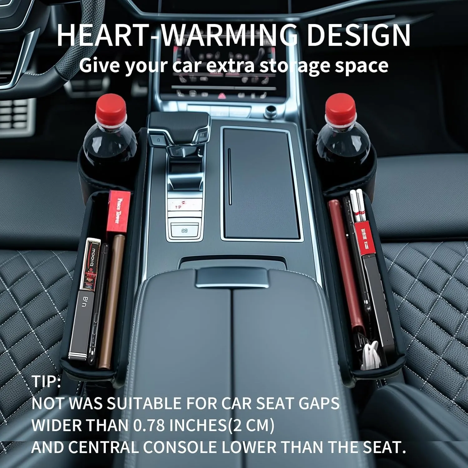 2025 Car Leather Cup Holder Gap Bag, Seat Gap Storage Box, Adjustable Car Seat Storage Box, Car Seat Gap Organizerwith Cup Holder, for Glasses Phones Keys and Cards