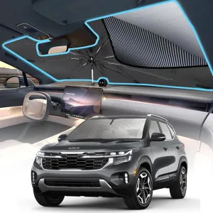 [2025 Upgrade] Windshield Sun Shade Umbrella, Foldable Car Sun Shade with Vinyl Coating Heat Shield UV Ray Reflector Keeps Cool and Protect Interior, for Auto Trucks Sedan SUV (61" x 31")