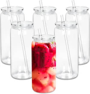 20oz Plastic Beer Can Tumbler, Acrylic Can Cup with Clear Lids, Straw, Clear Mason Drinking Jars Cups for Milk Juice Beer Coffee Tea Beverage