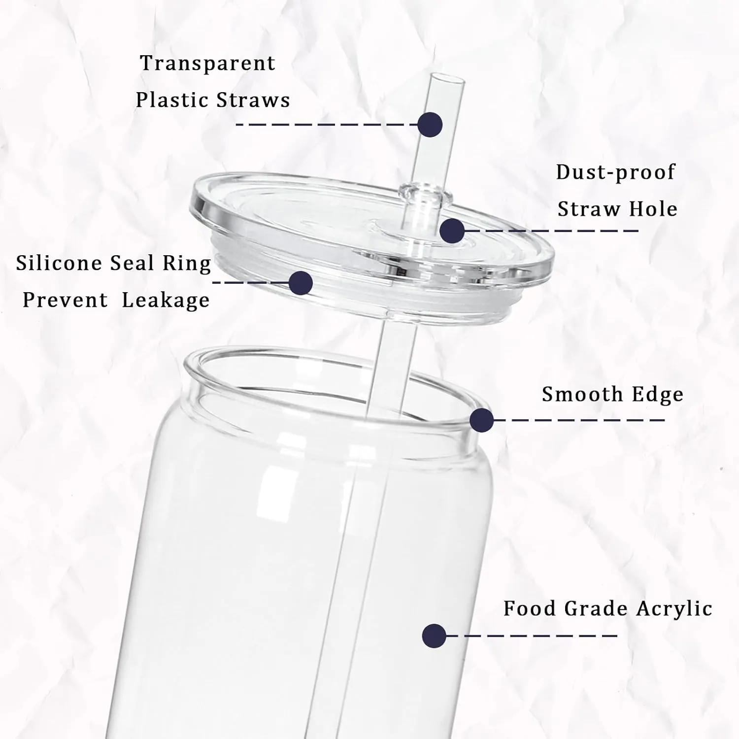 20oz Plastic Beer Can Tumbler, Acrylic Can Cup with Clear Lids, Straw, Clear Mason Drinking Jars Cups for Milk Juice Beer Coffee Tea Beverage