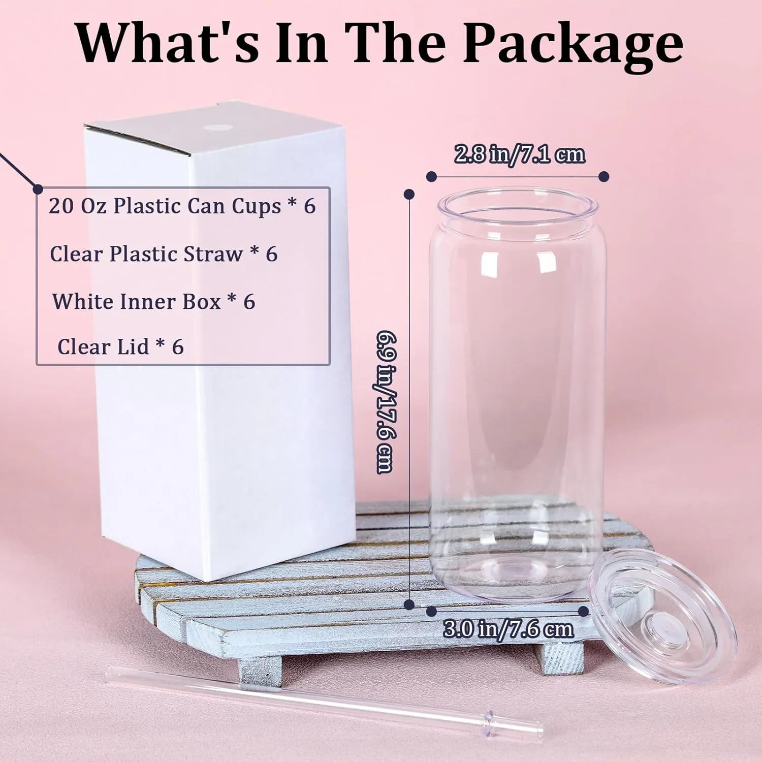 20oz Plastic Beer Can Tumbler, Acrylic Can Cup with Clear Lids, Straw, Clear Mason Drinking Jars Cups for Milk Juice Beer Coffee Tea Beverage