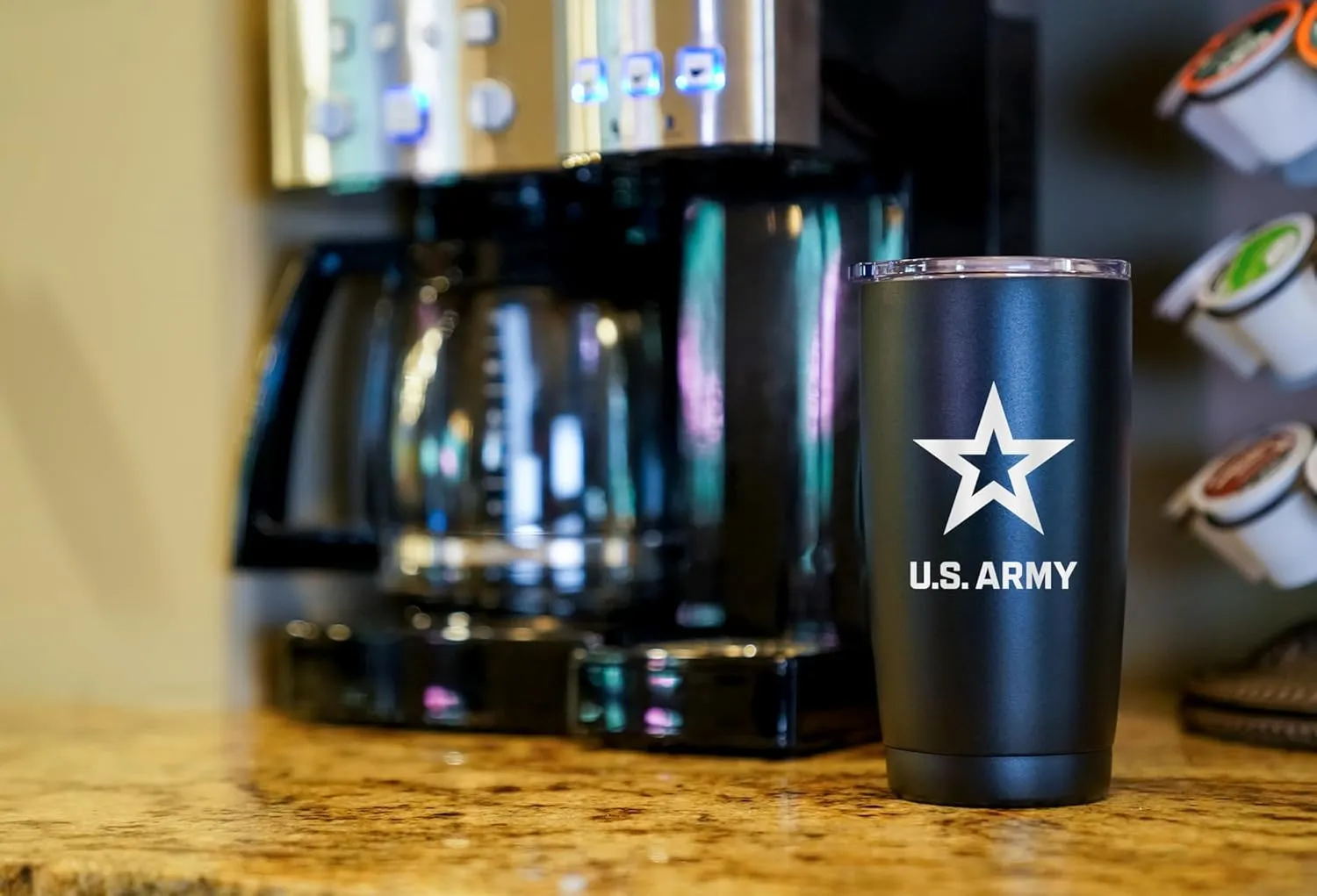 20oz US Army Tumbler, Double-Walled Insulated Steel USA Coffee Mug with Lid | US Army Gifts | Disabled USMC Veteran Owned SMALL Business