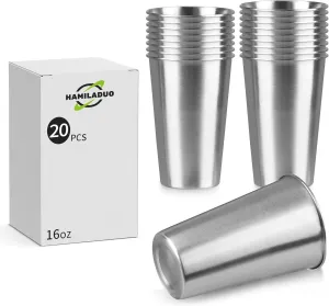 20Pack 16 oz Stainless Steel Pint Cups,Stainless Steel Cup,Pint Cup Tumbler，water Tumbler,Stackable,Reusable,BPA Free, (20)
