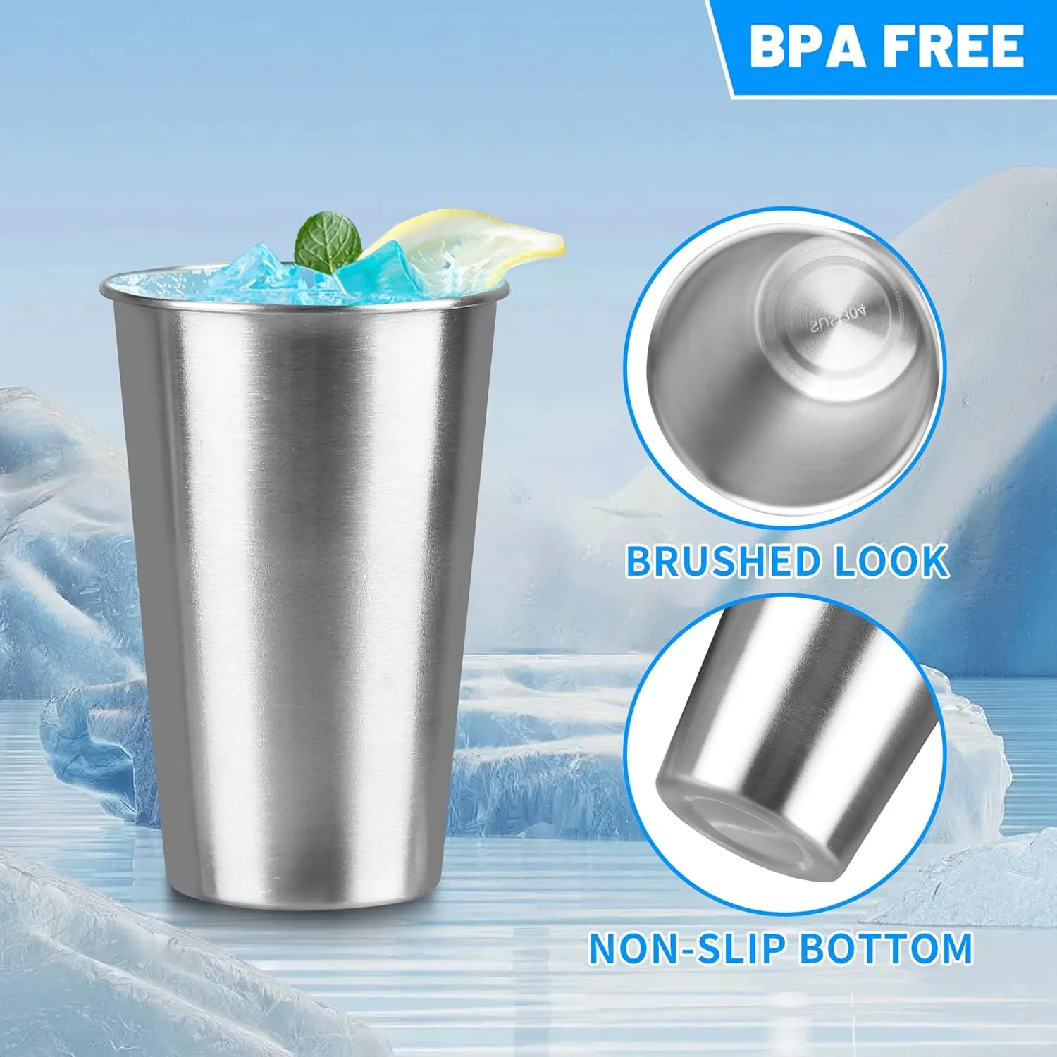 20Pack 16 oz Stainless Steel Pint Cups,Stainless Steel Cup,Pint Cup Tumbler，water Tumbler,Stackable,Reusable,BPA Free, (20)