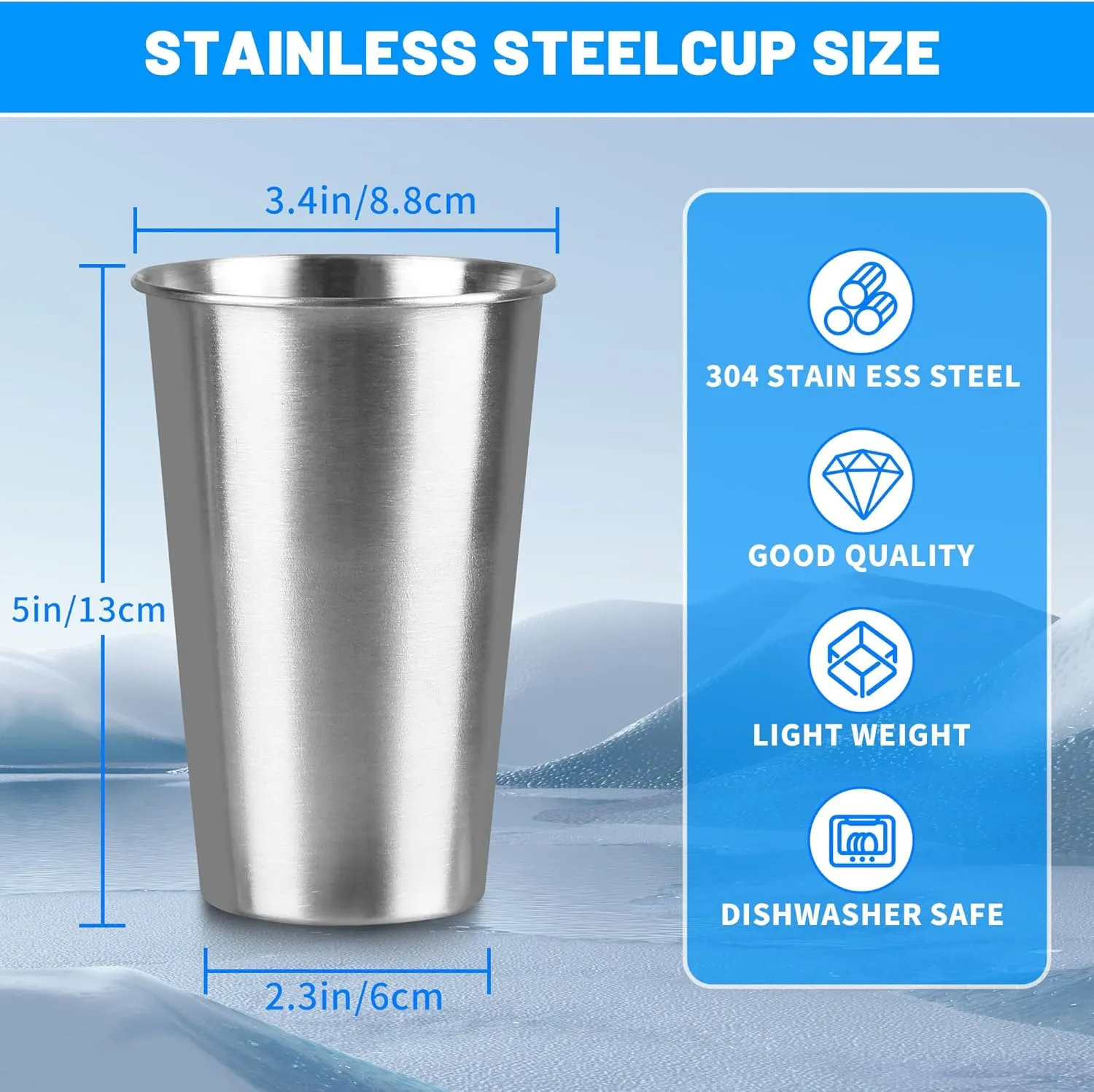 20Pack 16 oz Stainless Steel Pint Cups,Stainless Steel Cup,Pint Cup Tumbler，water Tumbler,Stackable,Reusable,BPA Free, (20)