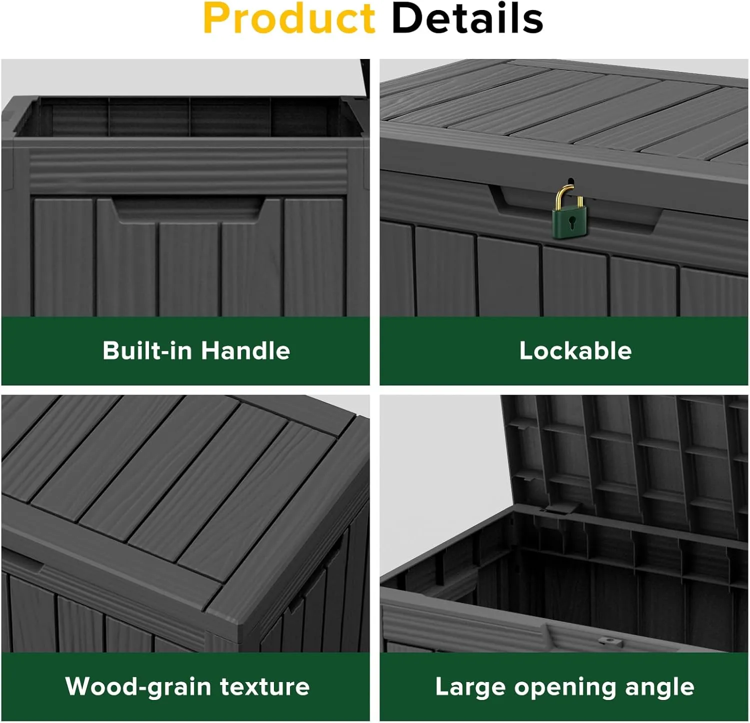 230 Gallon Resin Deck Box, Waterproof Outdoor Storage Box, Lockable for Patio Furniture, Garden Tools, Pool Accessories, UV-Resistant for All Weather Use, Black