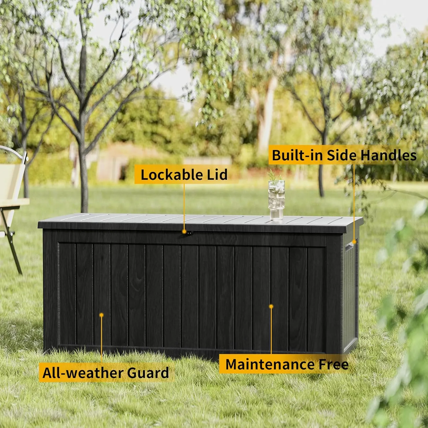 230 Gallon Resin Deck Box, Waterproof Outdoor Storage Box, Lockable for Patio Furniture, Garden Tools, Pool Accessories, UV-Resistant for All Weather Use, Black