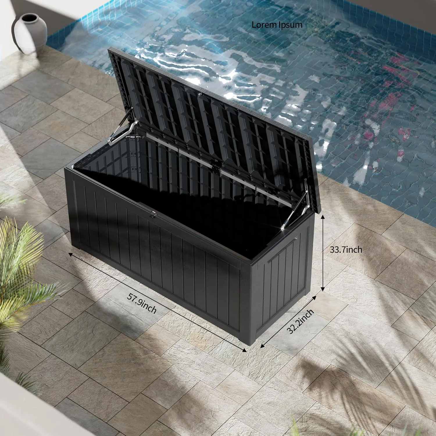 230 Gallon Resin Deck Box, Waterproof Outdoor Storage Box, Lockable for Patio Furniture, Garden Tools, Pool Accessories, UV-Resistant for All Weather Use, Black