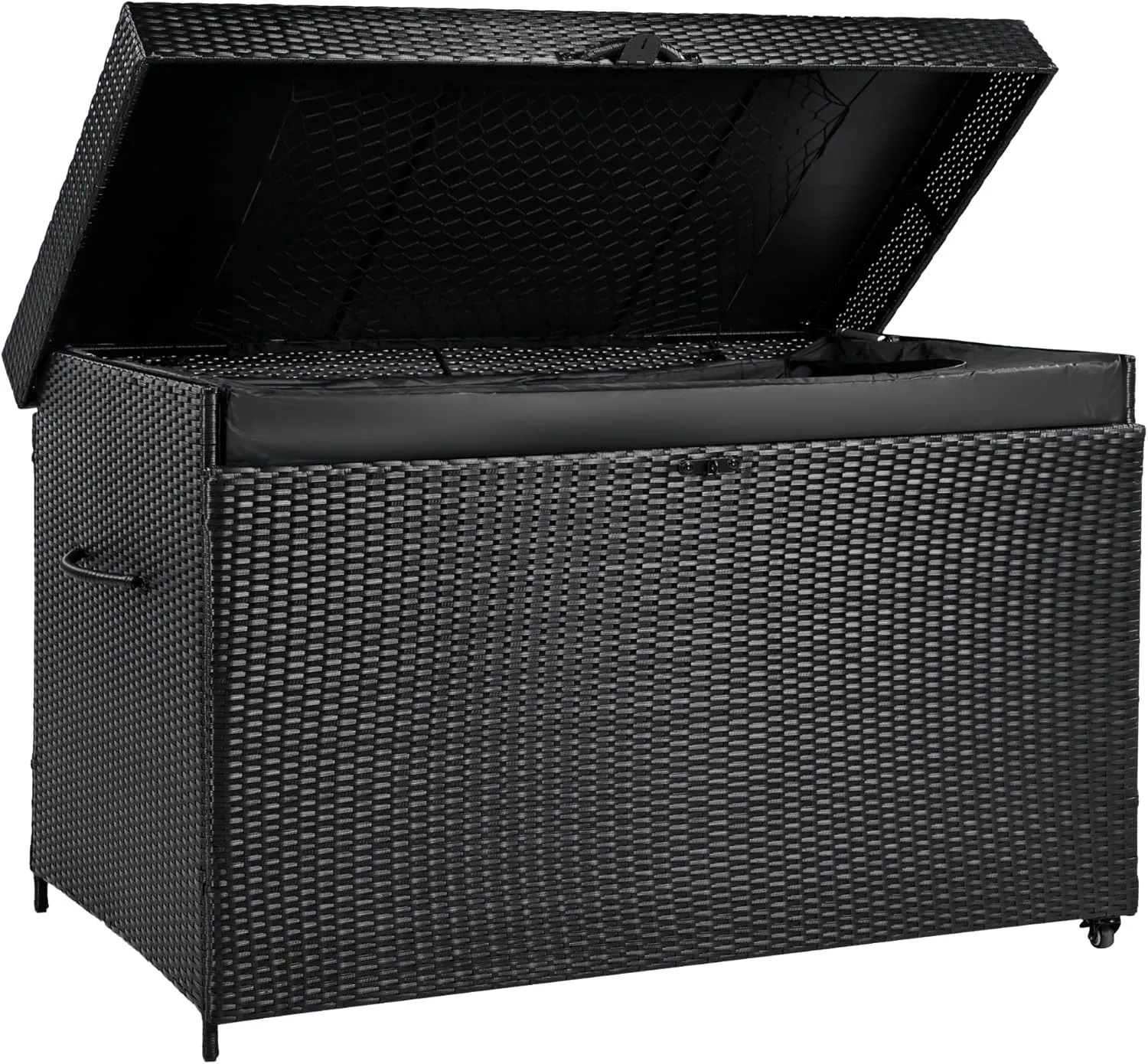 230 Gallon Resin Deck Box, Waterproof Outdoor Storage Box with Wheels, Lockable Lid and Handles, Large Deck Storage Boxes for Outdoor Gear, Patio Furniture Cushion, Gardening Tools, Black