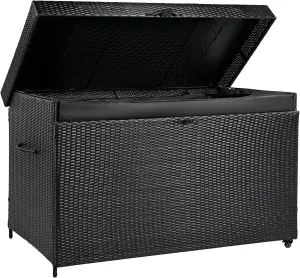 230 Gallon Resin Deck Box, Waterproof Outdoor Storage Box with Wheels, Lockable Lid and Handles, Large Deck Storage Boxes for Outdoor Gear, Patio Furniture Cushion, Gardening Tools, Black