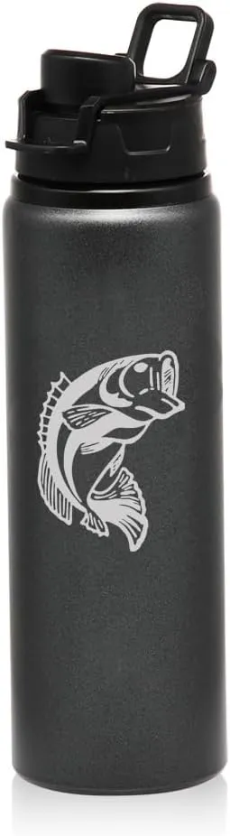 25 oz Water Bottle Sports Travel Mug Bass Fish (Charcoal)