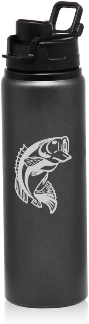 25 oz Water Bottle Sports Travel Mug Bass Fish (Charcoal)