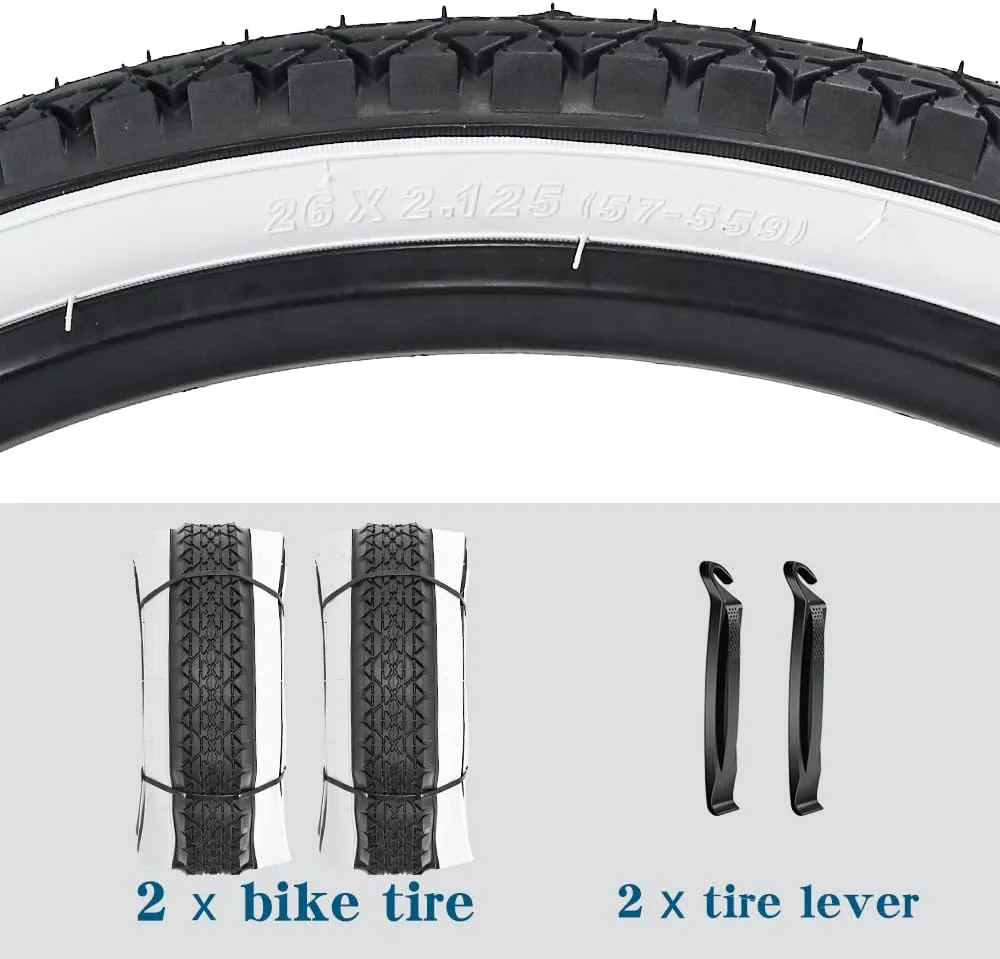 26 Inch Bike Tires 26 X 2.125(57-559) Replacement Tires or Schrader Valve Inner Tubes AV 32mm for Beach Cruiser Bike