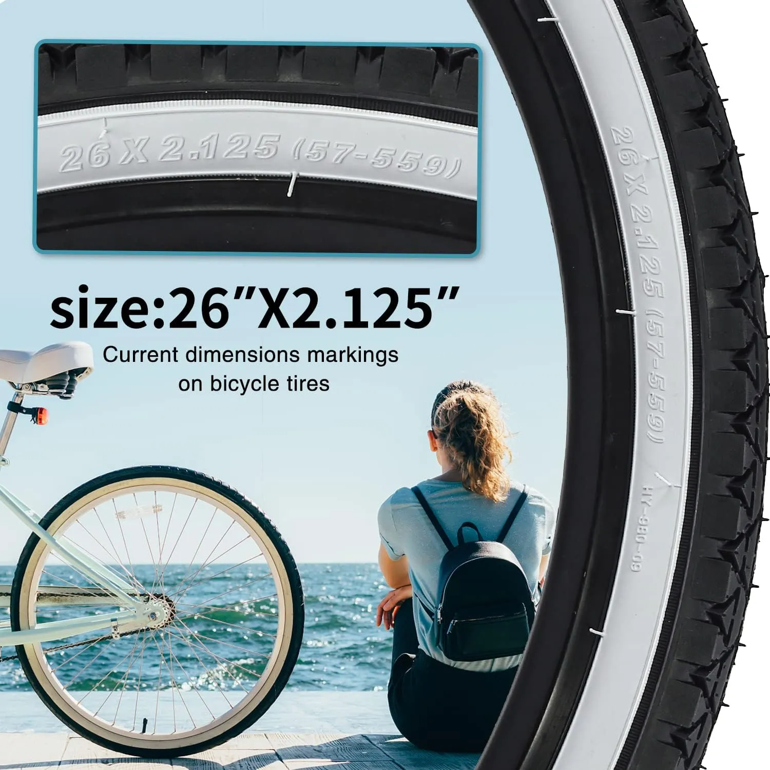 26 Inch Bike Tires 26 X 2.125(57-559) Replacement Tires or Schrader Valve Inner Tubes AV 32mm for Beach Cruiser Bike