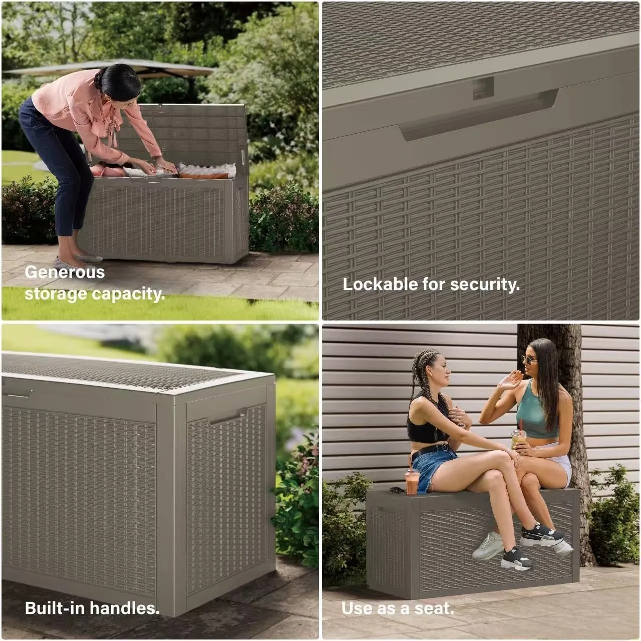 260 Gallon Lockable Resin Deck Box, Waterproof Outdoor Storage Box for Patio Furniture, Garden Tools, Pool Accessories, UV-Resistant Outside Delivery Grey