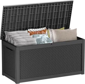260 Gallon Resin Deck Box, Waterproof Outdoor Storage Box, Lockable for Patio Furniture, Garden Tools, Pool Accessories, UV-Resistant for All Weather Use, Black