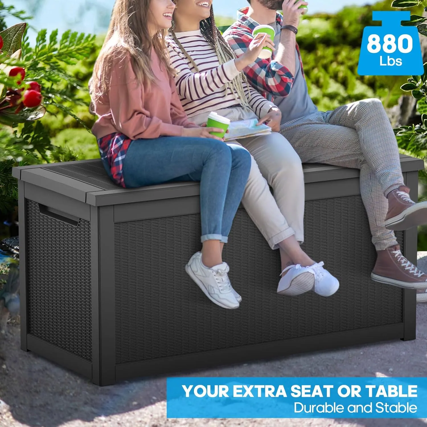 260 Gallon Resin Deck Box, Waterproof Outdoor Storage Box, Lockable for Patio Furniture, Garden Tools, Pool Accessories, UV-Resistant for All Weather Use, Black