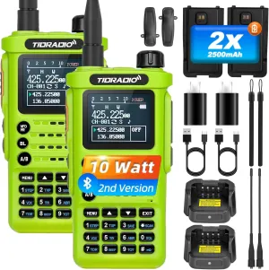 (2nd Gen)TIDRADIO TD-H8 10W High Power Ham Radio Handheld, Wireless Programming, Rechargeable 2500mAh Type C Battery,1.77" Color Screen, Dual Band Two Way Radios Long Range,Walkie Talkies-Green 2 Pack