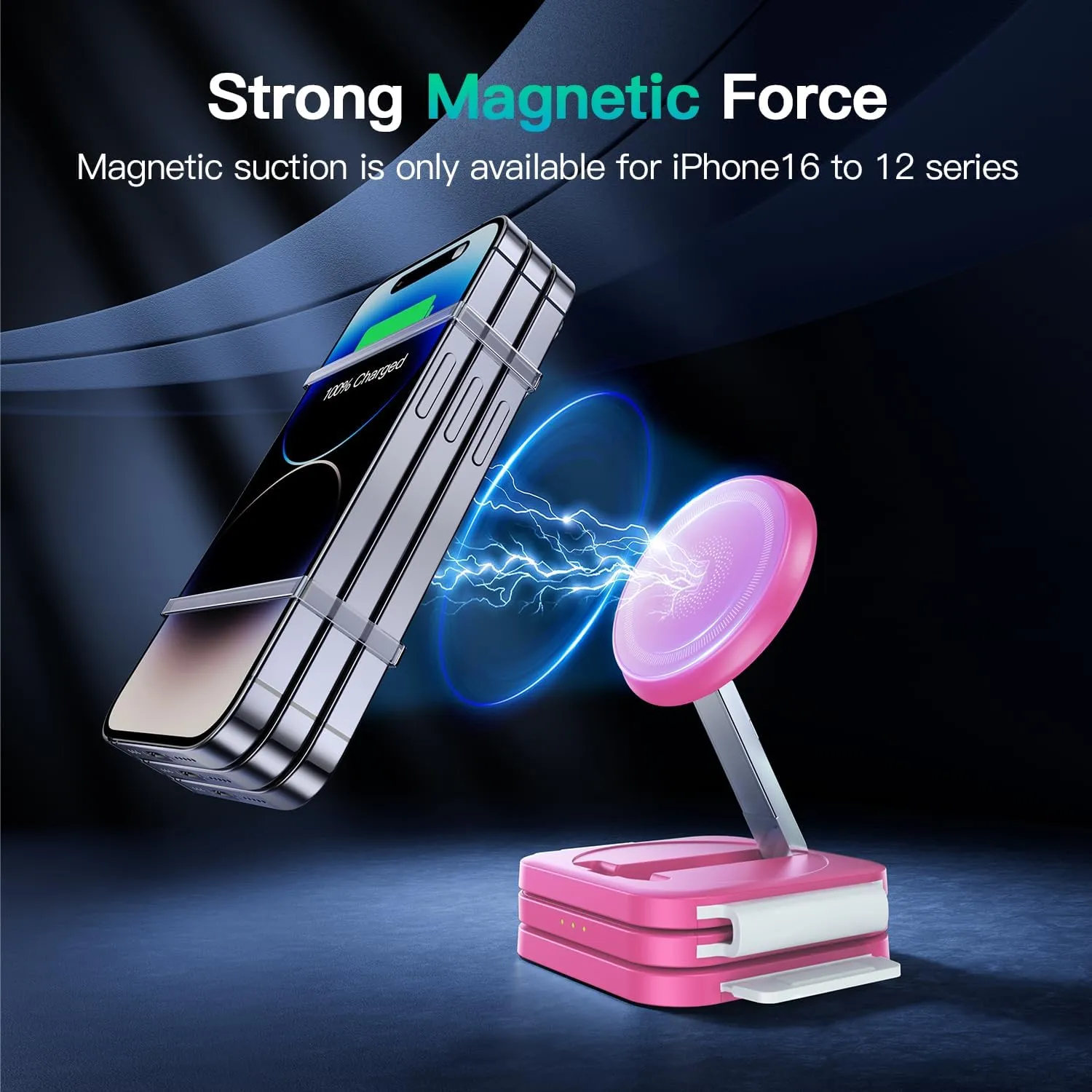 3 in 1 Charging Station for Multiple Devices - Travel Magnetic Charging Pad for iPhone 16/15/14/13/12 Series - Foldable Wireless Charger Dock for iWatch & Airpods 4/3/2 (Pink)