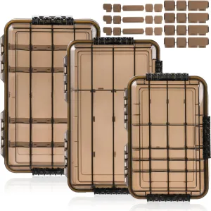 3 Pack Fishing Tackle Boxes, 3600 3700 Tray Storage Box, Waterproof Plastic Container with Adjustable Divider, Tea-Colored Floating Snackle Lure Organizer for Saltwater Freshwater(3 Size)