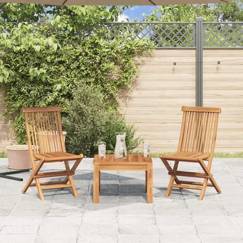 3-Piece Folding Patio Chairs Set – Solid Teak Wood Outdoor Furniture for Garden, Patio & Terrace – Ergonomic Lounge Chairs with Natural Finish, Portable Design