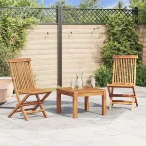3-Piece Folding Patio Chairs Set – Solid Teak Wood Outdoor Furniture for Garden, Patio & Terrace – Ergonomic Lounge Chairs with Natural Finish, Portable Design