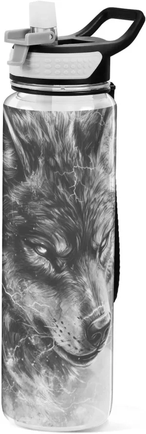 30 oz Realistic wolf black Water Bottle for Drinking Tritan BPA Free Leak Proof non toxic Plastic Travel Water Bottle for Camping Fitness washable
