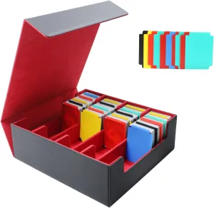 3000 Collectible Trading Card Cases，4 Rows Card Deck,Trading Card Storage Box with 10 Pcs Card Dividers Trading Card Storage Box for TCG Cards Sport Cards (Black & Red)