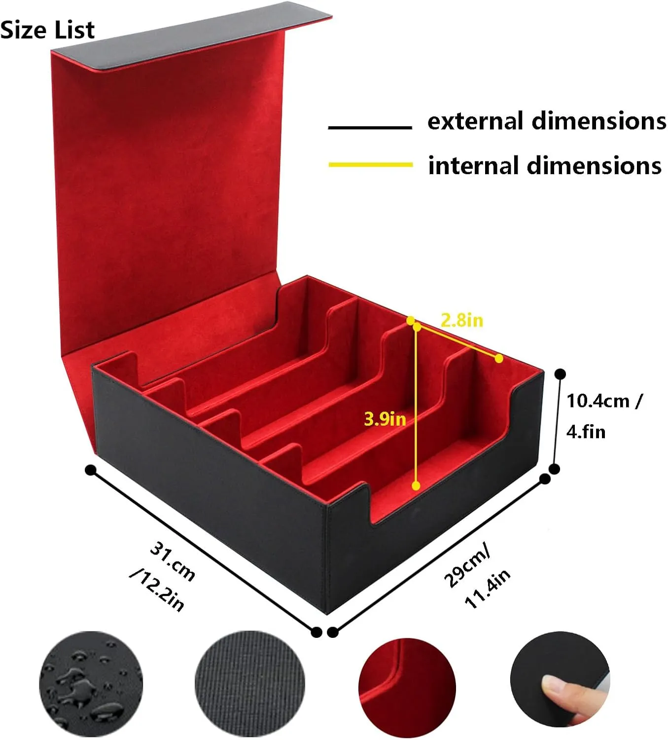 3000 Collectible Trading Card Cases，4 Rows Card Deck,Trading Card Storage Box with 10 Pcs Card Dividers Trading Card Storage Box for TCG Cards Sport Cards (Black & Red)