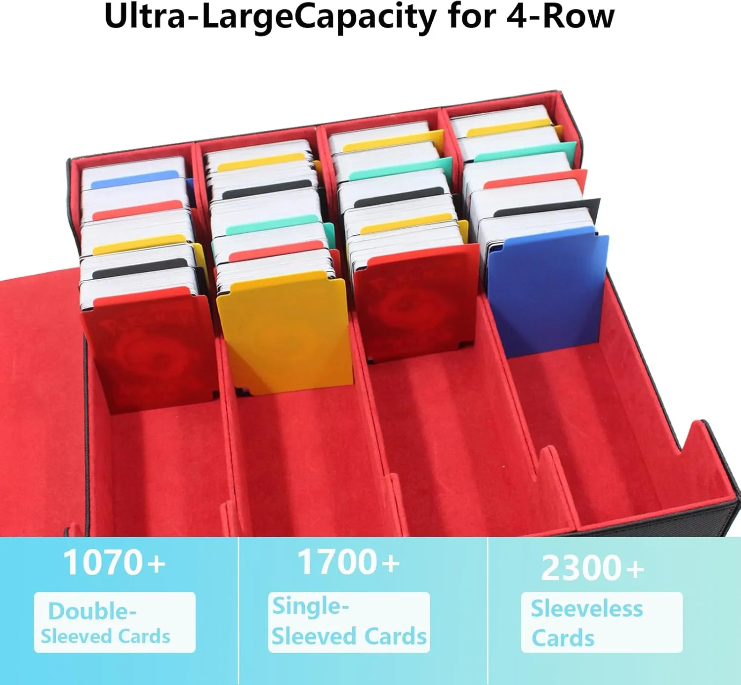 3000 Collectible Trading Card Cases，4 Rows Card Deck,Trading Card Storage Box with 10 Pcs Card Dividers Trading Card Storage Box for TCG Cards Sport Cards (Black & Red)