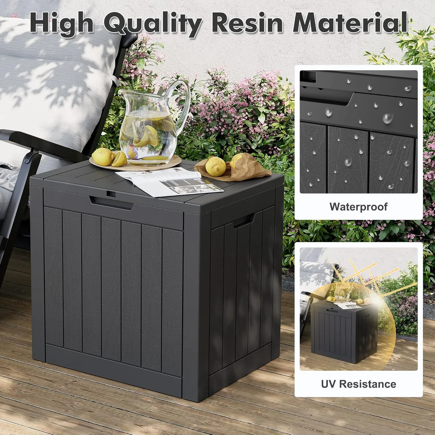 32 Gallon Deck Box Lockable Resin Indoor Outdoor Storage Box waterproof Outdoor Container for Patio Furniture, Pool Accessories, Cushions, Garden Tools, Sports Equipment
