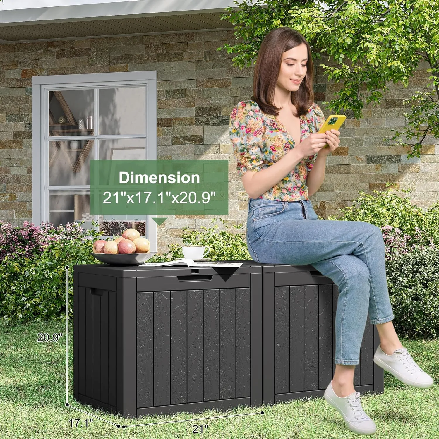 32 Gallon Deck Box Lockable Resin Indoor Outdoor Storage Box waterproof Outdoor Container for Patio Furniture, Pool Accessories, Cushions, Garden Tools, Sports Equipment