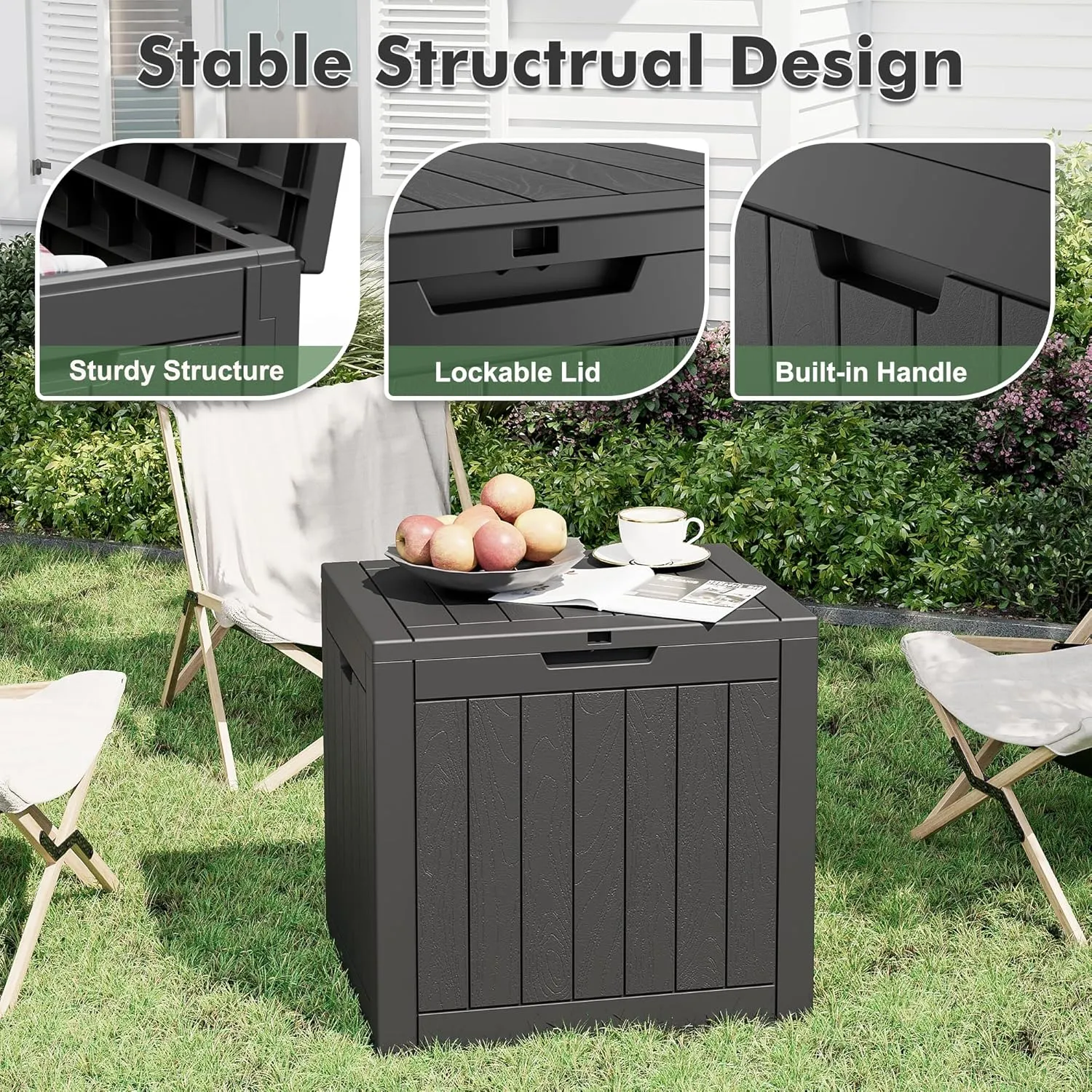 32 Gallon Deck Box Lockable Resin Indoor Outdoor Storage Box waterproof Outdoor Container for Patio Furniture, Pool Accessories, Cushions, Garden Tools, Sports Equipment