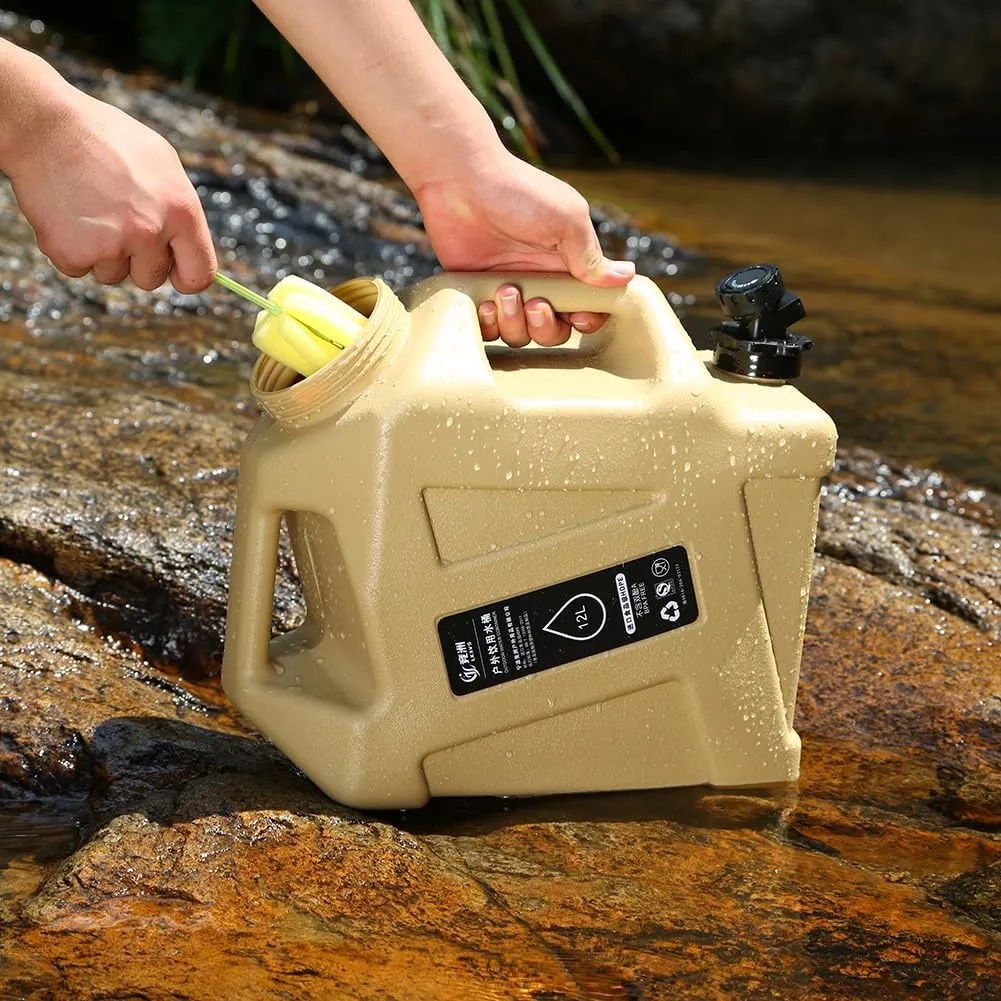 3.2 Gallon(12L) Water Containers With Spigot, Camping Water Tank No Leakage Portable Water Jug, Multifunction Emergency Water Storage Container For Outdoor Hiking Camping Picnic Supplies