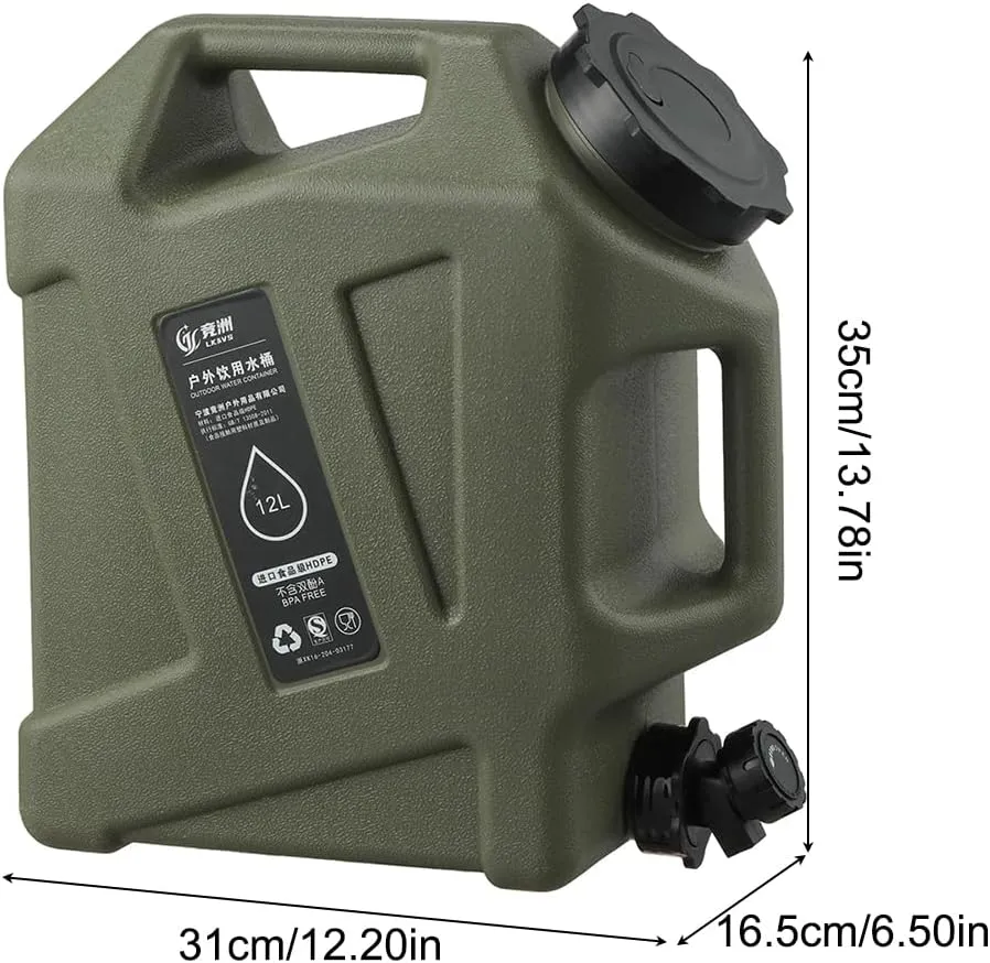 3.2 Gallon(12L) Water Containers With Spigot, Camping Water Tank No Leakage Portable Water Jug, Multifunction Emergency Water Storage Container For Outdoor Hiking Camping Picnic Supplies