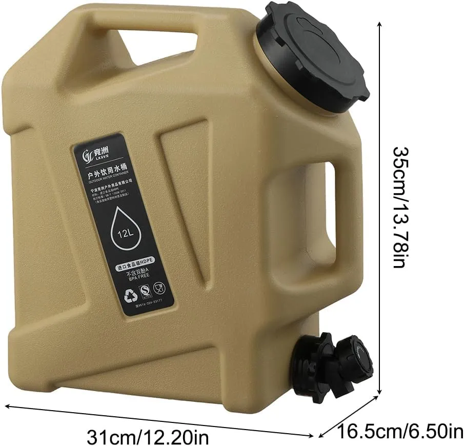 3.2 Gallon(12L) Water Containers With Spigot, Camping Water Tank No Leakage Portable Water Jug, Multifunction Emergency Water Storage Container For Outdoor Hiking Camping Picnic Supplies