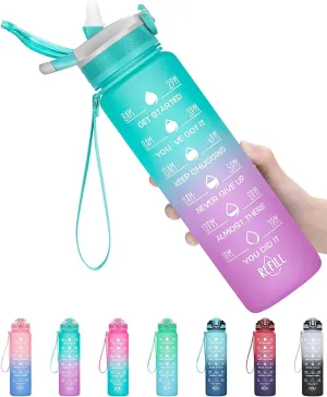 32 oz Water Bottles with Times Marker to Drink and Straw, Motivational Water Bottle, Leakproof & BPA Free, Drinking Sports Water Bottle for Fitness, Gym & Outdoor