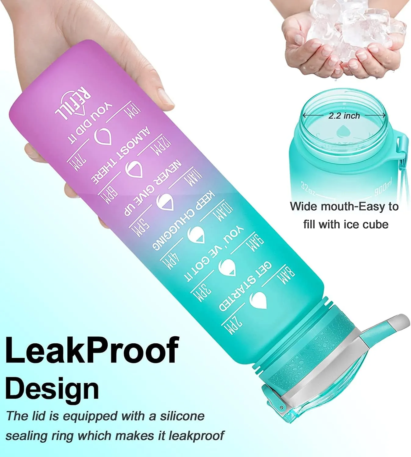 32 oz Water Bottles with Times Marker to Drink and Straw, Motivational Water Bottle, Leakproof & BPA Free, Drinking Sports Water Bottle for Fitness, Gym & Outdoor